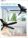 Zardon 52" Black Outdoor Ceiling Fan with Light - Remote Control, 6 Speeds, Waterproof,