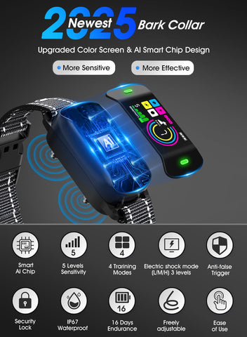 Smart Dog Bark Collar – 4 Training Modes, AI-Powered Bark Detection, Waterproof & Humane Design for All Dogs (8-120+ lbs)