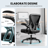 CoolHut Office Chair, Ergonomic Home Computer Desk Chairs, Comfy Breathable Mesh Chair with Adjustable Lumbar Support Flip-up Armrests, Black, 300lbs