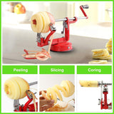 Apple Peeler Corer, 5 in-1 Apple Peeler Slicer Corer, Durable Heavy Duty Apple Peeler Slicer with Stainless Steel Blades and a Powerful Suction Base for Apples and Potato(Red)