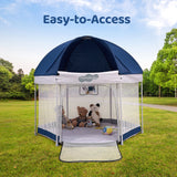Pamo Babe Unisex Premium Indoor and Outdoor Baby Playpen - Portable, Lightweight, Toddler Play Yard With Canopy and Travel Bag - Blue