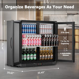 Simzlife Back Bar Cooler With 2 Glass Swing Doors, Under Counter Back Bar Refrigerator with LED Lighting, 7.4 Cu.Ft Counter Height Refrigerator for Beer, Soda Drinks, Wine, Black