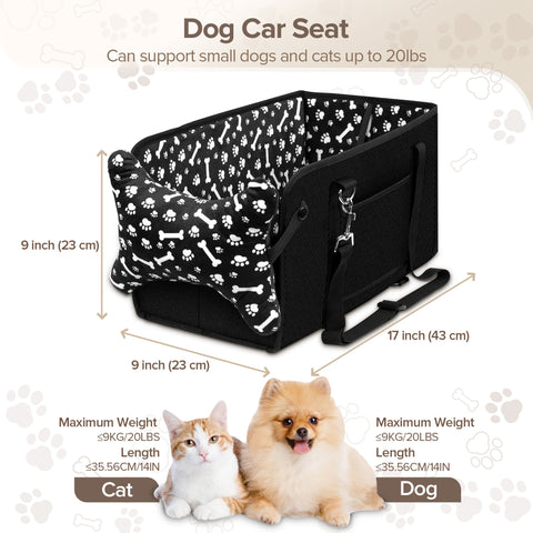 Tensea Dog Car Seat For Small dogs,Center Console Dog Car Seat Support Up to 20lbs,Portable Pet Puppy Car Seat with Soft Cushion Safety Belt