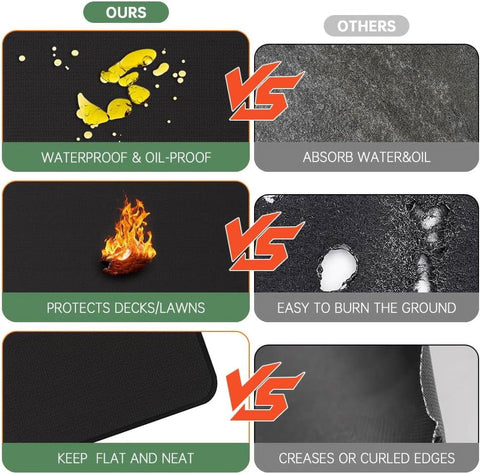 Under Grill Mat for Outdoor Grill, Double-Sided Fireproof Grill Pad, Indoor Fireplace/Fire Pit Mat, Oil-Proof Waterproof BBQ Protector for Decks and Patios，65 x 48 inches