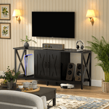 Behost TV Stand for 65 Inch, Farmhouse Entertainment Center with Doors and Storage Cabinet, Mid Century Modern TV Media Console Table with Open Shelf for Living Room,Black