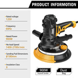7" 900W Electric Drywall Sander with Vacuum & LED - 1400-2700RPM with 12 Discs