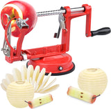 Apple Peeler Corer, 5 in-1 Apple Peeler Slicer Corer, Durable Heavy Duty Apple Peeler Slicer with Stainless Steel Blades and a Powerful Suction Base for Apples and Potato(Red)