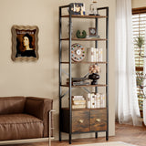 BEHOST Bookshelf with 6 Tiers, Tall Bookcase 70in with 2 Fabric Drawers, Wood Shelves for Home, Office, 1 Pack, Rustic Brown