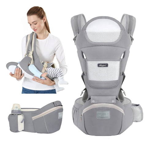 Baby Carrier with Hip Seat, Ergonomic M Position 6in1 Baby Carrier Newborn to Toddler, Adjustable Size for Enhanced Lumbar Support, Perfect for On-The-go