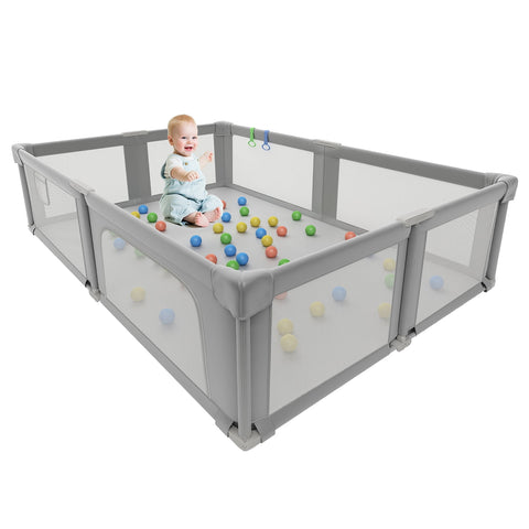 Baby Playpen,73.6x61 Inch Baby Gate Foldable Playpens for Babies and Toddlers,Extra Large Baby Fence Playpen with Door Play Yard for Indoor and Outdoor Play Pen,Light Gray