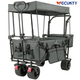 VECUKTY Collapsible Garden Wagon Cart with Removable Canopy Gray