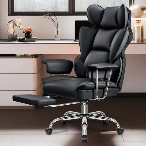 CoolHut Desk Office Chair 500LBS, Big and Tall Office Chair,  Leather Computer Chair, Executive Office Chair with Leg Rest and Lumbar Support, Black Office Chair