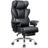 CoolHut Large Executive Leather Office Chair with Adjustable Armrests and Footrest, High Back and Lumbar Support, Ideal for Big and Tall Users, Perfect for Home Office or Computer Desk Use, Black