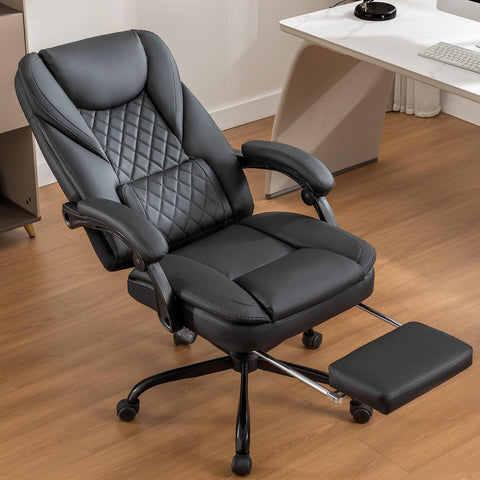 Coolhut Executive Office Chair, Big and Tall Office Chair with Foot Rest Reclining Leather Chair High Back Lumbar Support Ergonomic Office Chair with Padded Armrests