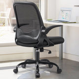 Coolhut Office Computer Desk Chair, Ergonomic Mesh Rolling Work Swivel Task Chairs with Wheels, Comfortable Lumbar Support, Comfy Flip-up Arms for Home, Bedroom, Study, Student, 300lbs, Black