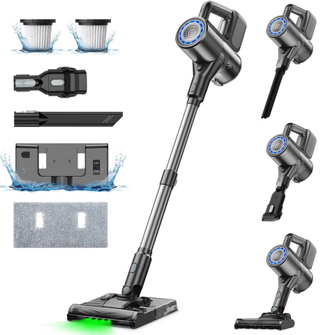 Cordless Vacuum Cleaner, 2-in-1 Cordless Vacuum and Mop Combo, 35Kpa/40Mins, Lightweight and Versatile Stick Vacuum, Deep Cleans, Washes, Green LED, All in One