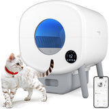Self Cleaning Litter Box, 95 L Automatic Cat Litter Box Self Cleaning for Multiple Cats, with Safety Protection, App Control,1 Roll Garbage Bags,White & Grey（1