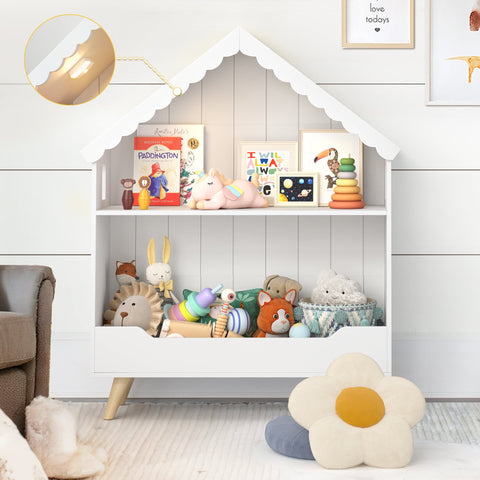 Curipeer 2-Tier Kids Bookshelf, Toy Storage Organizer with Motion-Activated Light, White