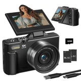 Saneen Digital Camera 5K 75MP WiFi Vlogging Cameras for You Tube 3''180° Flip Screen 18X Zoom with 32GB Card  for Beginners Black