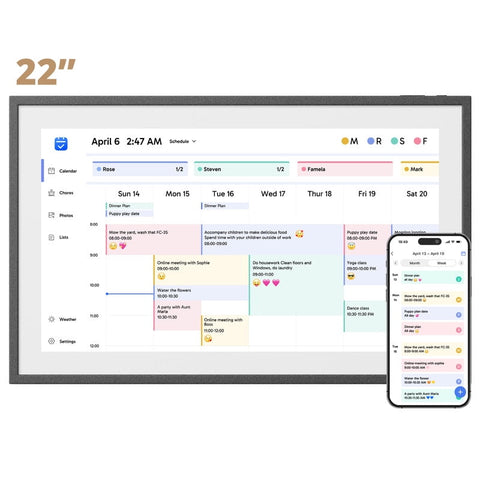 Dragon Touch Digital Calendar with Chore Chart, 22" 1080P Full HD Interactive Touchscreen, Ideal for Family Scheduling, Wall or Desk Mountable-Black