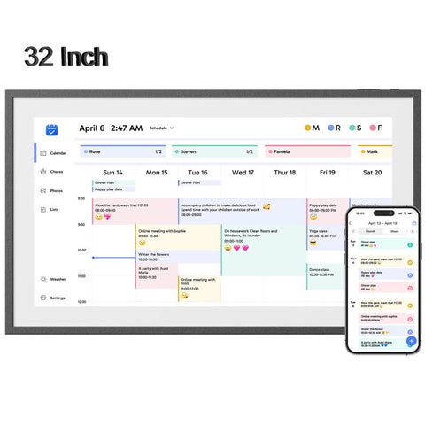 Dragon Touch Digital Calendar with Chore Chart, 32" 1080P Full HD Interactive Touchscreen, Ideal for Family Scheduling, Wall or Desk Mountable-Black