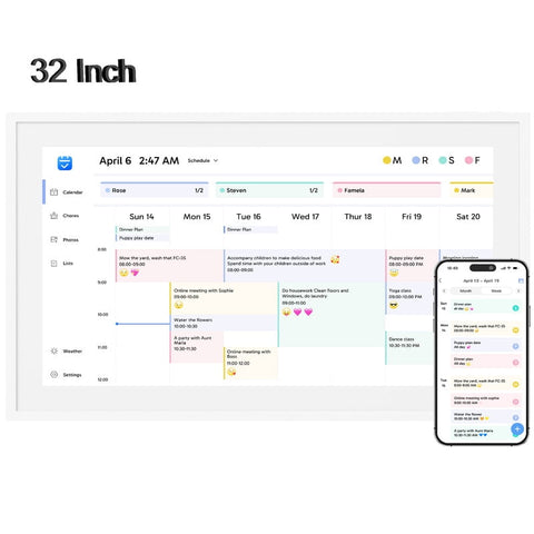 Dragon Touch Digital Calendar with Chore Chart, 32" 1080P Full HD Interactive Touchscreen, Ideal for Family Scheduling, Wall or Desk Mountable-White