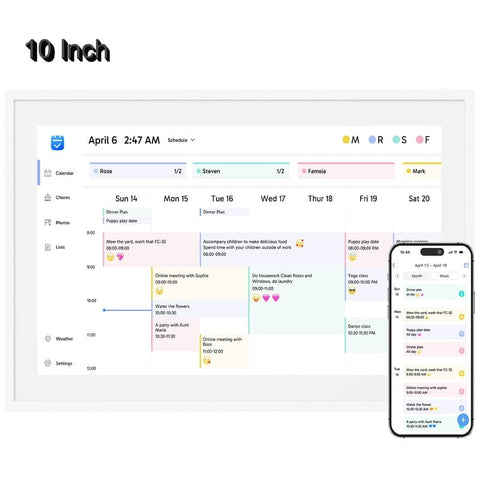 Dragon Touch Digital Calendar with Chore Chart - Full HD 1080P, 10" Interactive Touchscreen, Smart Family Scheduler for Wall or Desk Mounting-White