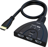 Duomigo 4K@60Hz HDTV 2.0 Switch, 3-in-1 HDTV Switcher with 1.64FT Cable, 3 Port HDTV Splitter for Xbox, PS5, PC, Supports 4K@60Hz, 1080P