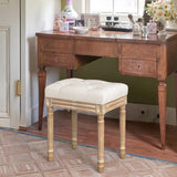 Dycanpo 16'' Upholstered Makeup Vanity Chair,Vintage Foot Stool,Beige and Wood