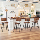 Dycanpo 24.5" Counter Height Bar Stools Set of 4, Faux Leather Upholstered Barstools, Red Brown