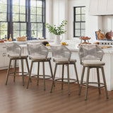 Dycanpo 26' Outdoor Bar Stools,Swivel Counter Height Stools Set of 4 with Woven Backrest&Footrest,Beige