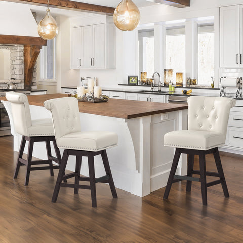 Dycanpo 26" Swivel Bar Stools Set of 3 with Back & Footrest, Counter Stools for Kitchen ,White-Faux Leather