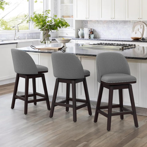 Dycanpo Swivel Bar Stools Set of 3, 26" Counter Stools with Back & Footrest for Kitchen, Gray