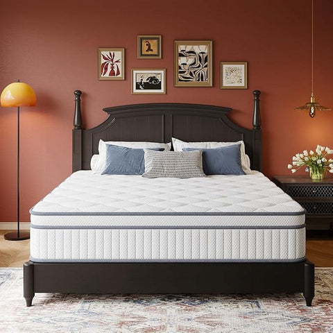 Queen Mattress, 10 Inch Queen Size Mattresses in a Box, Hybrid with Gel Memory Foam and Pocketed Springs for Motion Isolation & Enhanced Support, Medium Firm