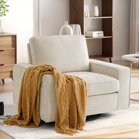1212 INGALIK Swivel Accent Chair, 40.2"W Oversize Chenille Accent Armchair with Storage Bag, Modern Comfortable Chair for Living Room, Bedroom, Beige