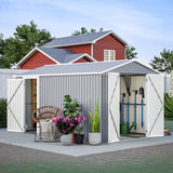 LZBEITEM 8'x12' Outdoor Metal Storage Shed with Floor Frame, Galvanized Steel Garden Shed, Metal Garden Tool Shed with Double Lockable Doors for Backyard Patio Lawn, Gray
