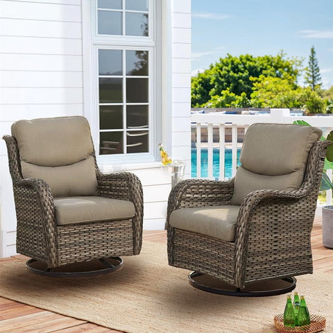 Bellefurn Luxury Patio Swivel Rocker Chairs Wicker Chair,Outdoor Swivel Chairs Set of 2,Swivel Glider Lounge Chairs with Side Table for Patio Balcony,Porch,Garden