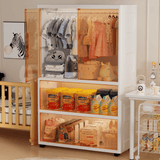 400Qt Super Large Storage Bins with Door and Wheels, Kids Closet Organizer with Hanging Rod, White