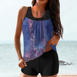 Maqroz Women's Tankini Suits 2025 Tummy Control Swimsuit Two Piece Graphic Bathing Suit Tank Top with High Waisted Boyshorts Two Piece Swimsuits for Women Traje De Bano Para Mujeres On Clearance