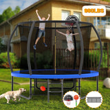 Mersco 10ft Trampoline for Kids Adults, Pumpkin Outdoor Trampoline with Enclosure, Basketball Hoop and Storage Bag, 960lbs Loading,Brithday Gifts, Blue