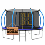 Mersco 14FT Trampoline for Kids Adults with Mulifunctional Target Cloth, Indoor & Outdoor Recreational Trampolines with Enclosure Net and Ladder,Easter,Birthday Gift for Kids, Loading 1600Lb,Blue