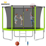 Mersco 8ft Trampoline for Kids Adults,Outdoor Trampoline with Enclosure,BasketballHoop and Ladder,Upright-Poled Backyard Trampoline with Total Loading 880Lbs,Birthday Gifts,Green