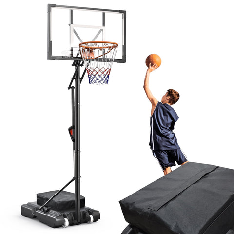 NEDYO 44 in. Portable Basketball Hoop & Goal System, 5-10 ft Height Adjustable, Indoor/Outdoor Use