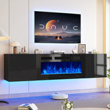 Oneinmil Floating TV Stand with 36" Electric Fireplace, Wall Mounted Fireplace Entertainment Center with Storage for TVs Up to 80", Adjustable Partition, Black/White (All Black)