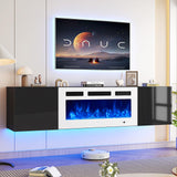 Oneinmil Floating TV Stand with 36" Electric Fireplace, Wall Mounted Fireplace Entertainment Center with Storage for TVs Up to 80", Adjustable Partition, Black/White (All Black)