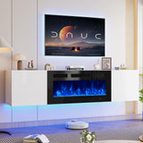 Oneinmil Floating TV Stand with 36" Electric Fireplace, Wall Mounted Fireplace Entertainment Center with Storage for TVs Up to 80", Adjustable Partition, Black/White (All Black)