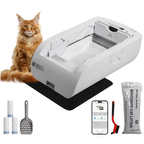 Open Top Self Cleaning Cat Litter Box,Automatic Litter Box for Multiple Cats,Smart App Control with Health Tracking,Dual Safety Sensors and Odorless,Includes Free Clumping Litter and Waste Bags