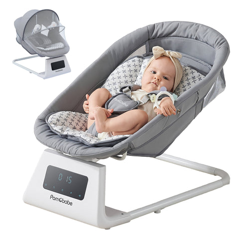 Pamo Babe Unisex Baby Swing for Newborns,5 Speeds with Remote Control,Canopy,Mosquito Net(Grey)