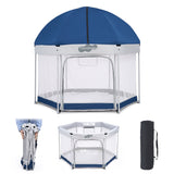 Pamo Babe Unisex Premium Indoor and Outdoor Baby Playpen - Portable, Lightweight, Toddler Play Yard With Canopy and Travel Bag - Blue