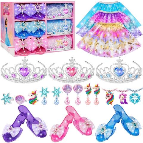 Princess Toy Set, Suitable For Girls Aged 3-6, With a Total Of 21 Dress Up Toys, Including Set, Earrings, Crown And Necklace, Shoes, Princess Dress Up Game Toy Gifts, Suitable For Girls